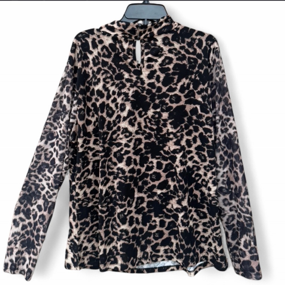 Leopard Print, NWT, Mesh Sleeves, Cutout Top, Keyhole, Twisted Neck, - Picture 5 of 10